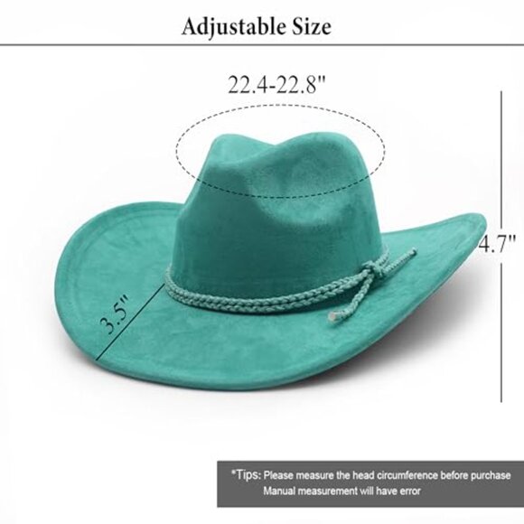Suede Western Cowboy Hat Wide Brim Classic Fedora Unisex One Size Fits All main image 7